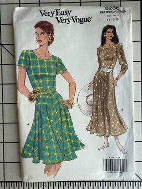 Vogue 8286 Sewing Pattern FF Very Easy Dress Size 14-18 Fit Flare Vintage 90s